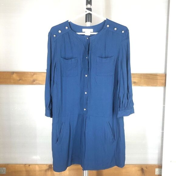 Uo COOPERATIVE Navy Blue 3/4 Sleeve Pocketed Long Sleeve Tunic Dress Sz M - Picture 1 of 5